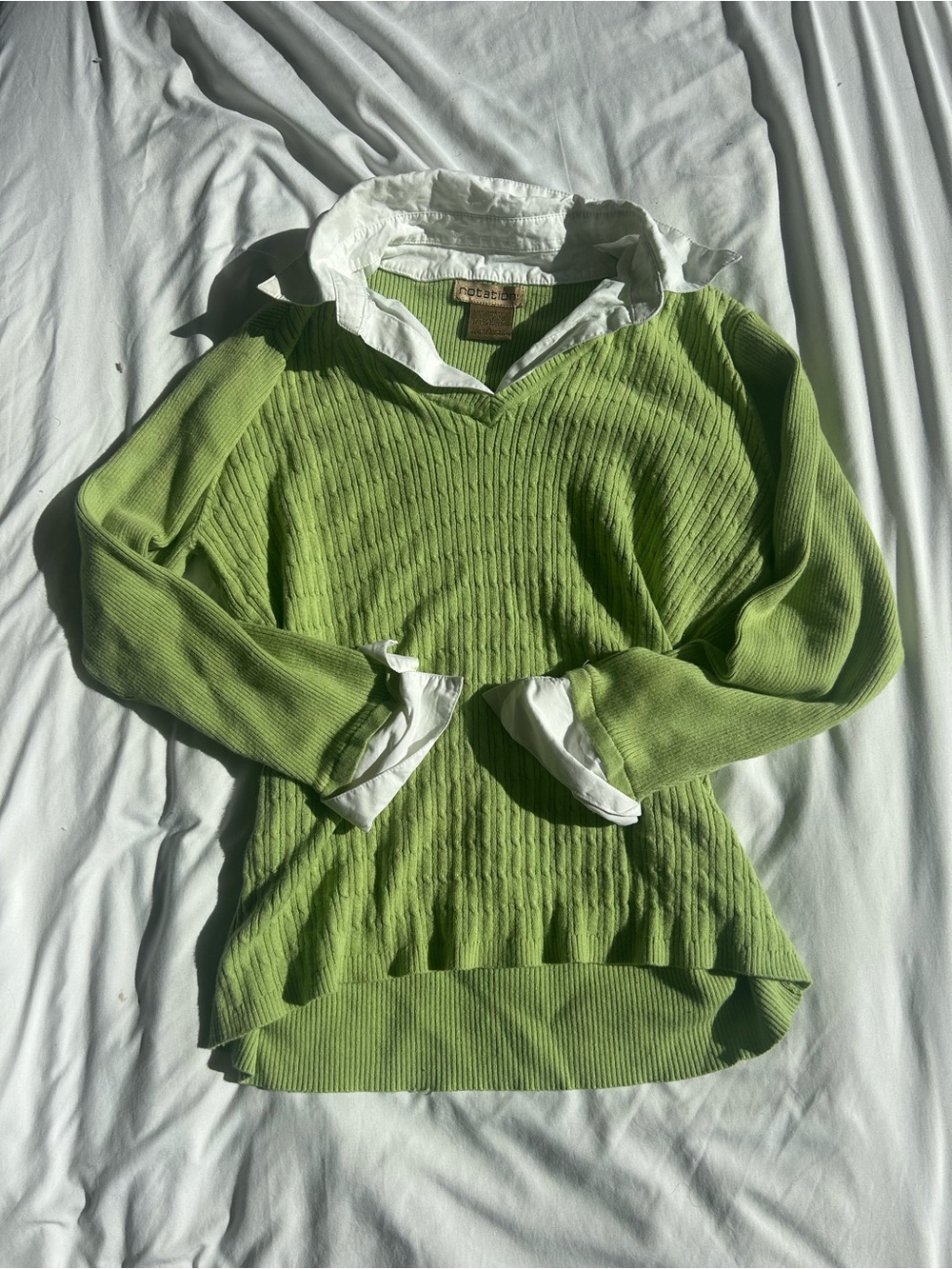Notations Light Green V-Neck Ribbed Sweater